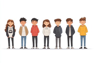 Obraz premium Group of teens seen standing in a row 