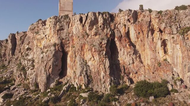 Aerial drone view of Macari (Makari), Sicily. Crystal clear turquoise waters, rugged cliffs, golden sandy beaches. A serene natural landscape with Mediterranean charm near San Vito lo Capo.	