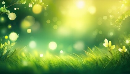 Obraz premium spring background abstract banner green blurred bokeh lights