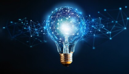 glowing light bulb with energy network on dark background creative innovation concept for science technology and inspiration artistic image for world creativity day or earth hour
