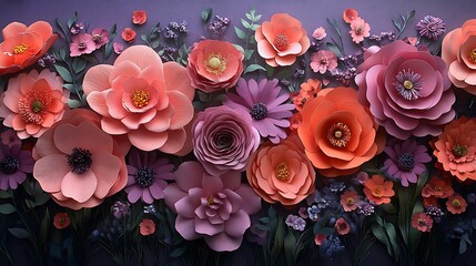 A collection of elegant pink paper flowers arranged on a luxurious purple backdrop exuding charm and warmth