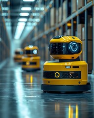 Automatic forklifts and robots move boxes efficiently in smart warehouses.  realism enhances the sense of advanced technology and efficiency. Ideal for ads, smart logistics, or Industry 4.0 articles.
