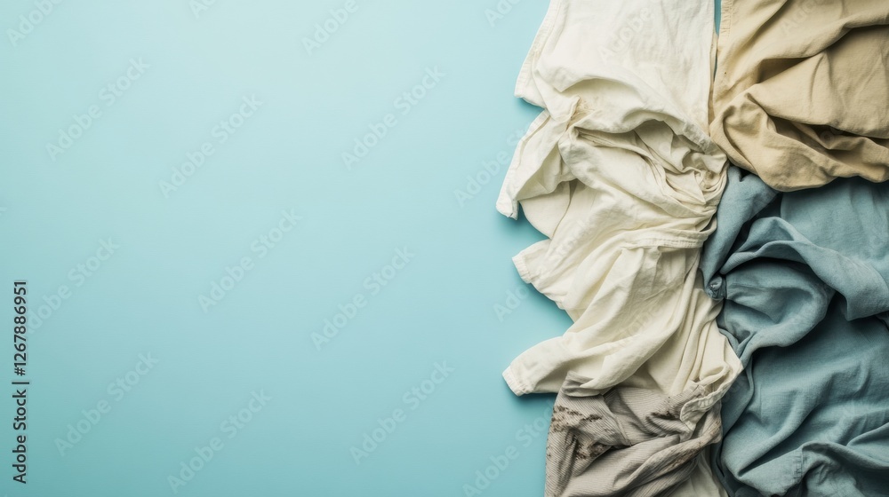 Aufkleber comparison of dirty and freshly laundered clothes highlighting texture differences on pastel backgro