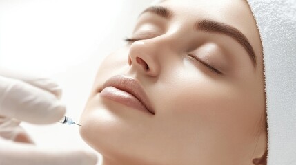 Female adult caucasian receiving cosmetic facial injection in spa setting