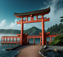 Editable Traditional Chinese Building Illustration in Flat Monochrome Style for Artwork Element of Oriental History and Culture Related Design.generative ai