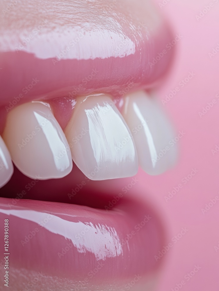 Poster close up view of teeth before and after whitening treatment highlighting the transformation effect o