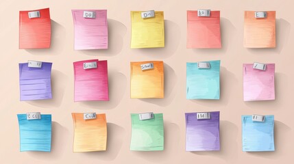 A collection of colorful sticky notes arranged in a grid for reminders.