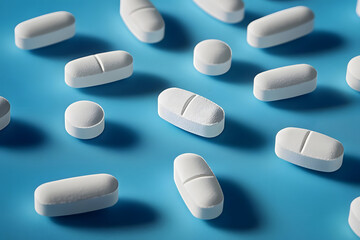 white pills on blue background