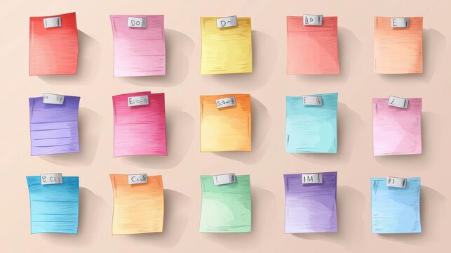 A collection of colorful sticky notes arranged in a grid for reminders.
