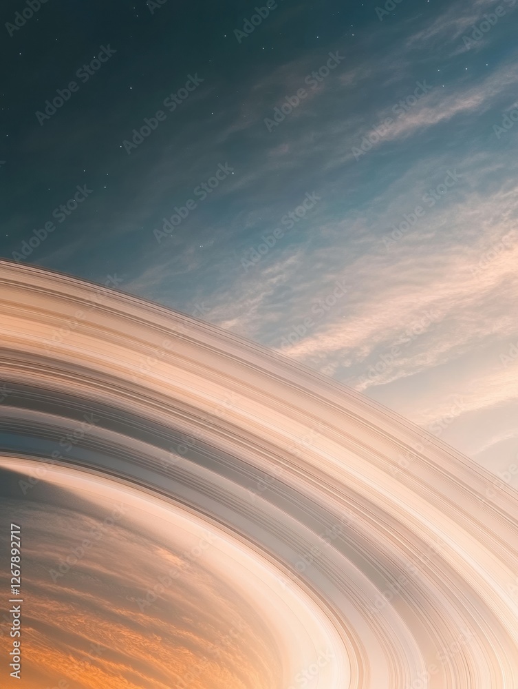 Aufkleber stunning view of a celestial landscape with vibrant rings and a colorful sky during twilight. genera