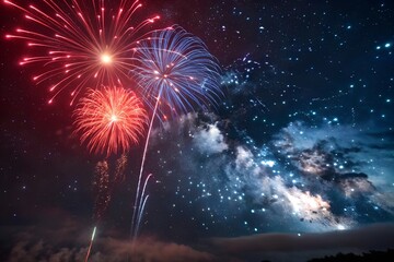 Stunning Fireworks Explode Against a Starry Night Sky