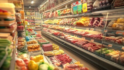 Fototapeta premium Aisle of Abundance: A Vibrant Grocery Store Interior