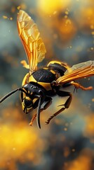 The vibrant yellow and black patterns on its body are sharply detailed, emphasizing its agile form.