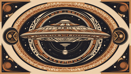 Obraz premium Ancient UFO engraving with intricate details for sci-fi history and conspiracy-themed projects