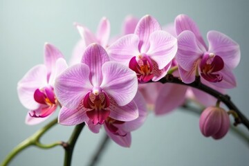 Obraz premium A bunch of tiny pink and white orchid flowers intertwined with delicate vines, knotted stems, flower bunches, tangled stems