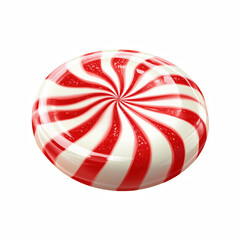 Realistic red and white striped peppermint candy. Glossy finish and spiral pattern. Isolated on transparent background. Generative Ai.