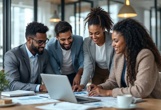 Business people working together on a project using laptop in the office