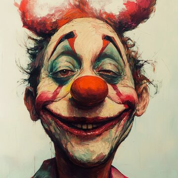 A painted portrait of a clown, a vibrant and emotional artwork