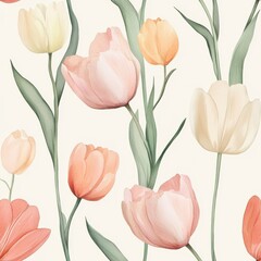 Obraz premium Pastel Tulips Composition in Watercolor Style Romantic Floral Arrangement Elegant Botanical Display