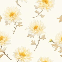 Serene Watercolor Chrysanthemum Floral Pattern Delicate Blooms Soft Petals Gentle Hues Design