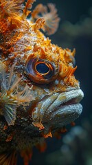 Extreme Close-Up of a Scorpionfish with Unique Features
