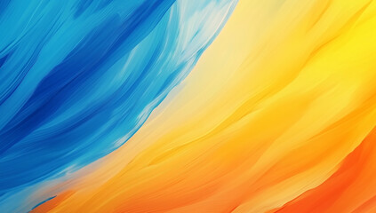 Abstract background with acrylic paints in blue, yellow, and orange colors