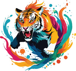 Colorful Tiger Illustration vector design, Tiger logo and icon Design, Tiger Illustration vector design