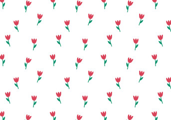 Pattern with small flowers. Seamless print with hand-drawn tulips. Floral spring and summer print for textiles, fabric, clothing and wrapping paper. Vector pattern.