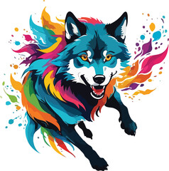 Colorful Wolf Illustration vector design, Wolf logo and icon Design, Wolf Illustration vector design