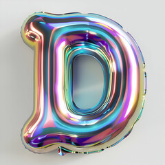 Iridescent Holographic Balloon Letter D. Festive Decoration