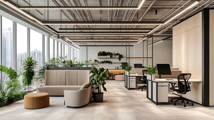 Modern Office Interior Design with Lush Greenery