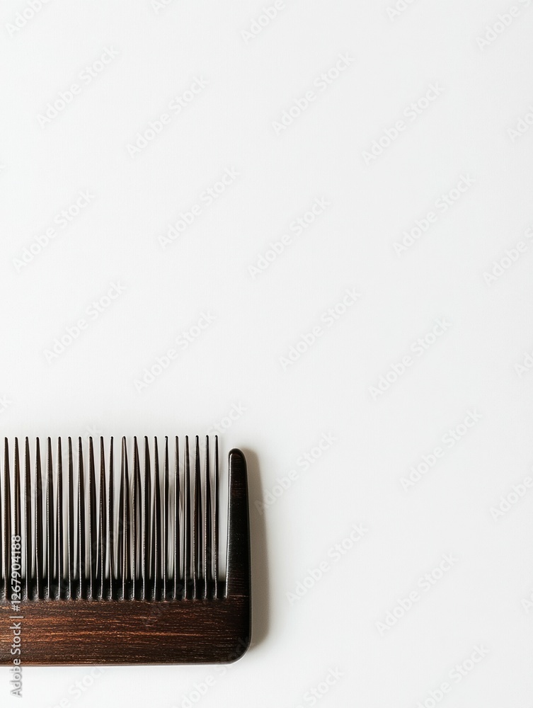 Poster close up of a wooden comb showcasing hair strands with ample space for personalized text. generative