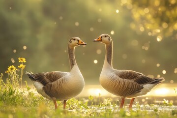 Obraz premium gooses on the lake