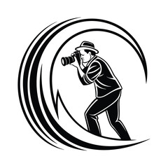 Dynamic Photographer Silhouette Logo with Circular Motion Frame - Modern Minimalist Design .