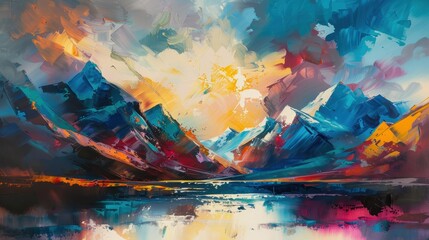 Vibrant abstract landscape with mountains abstract art nature scenic view