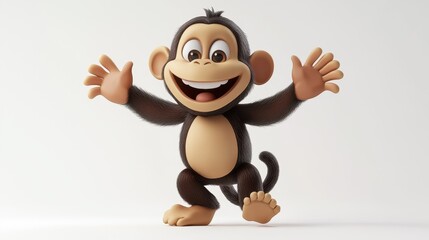 A cartoon monkey is standing on its hind legs and smiling. The monkey is happy and playful, and it seems to be enjoying itself