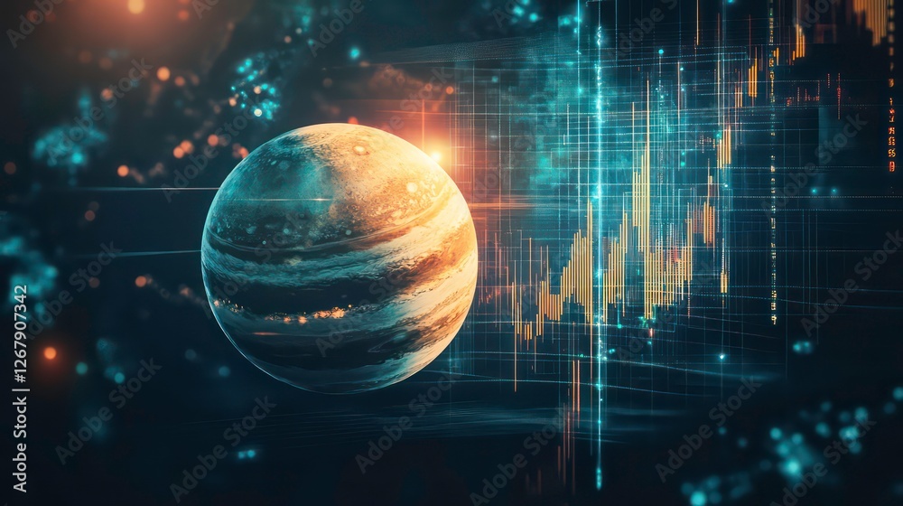 Aufkleber futuristic planet in data analysis