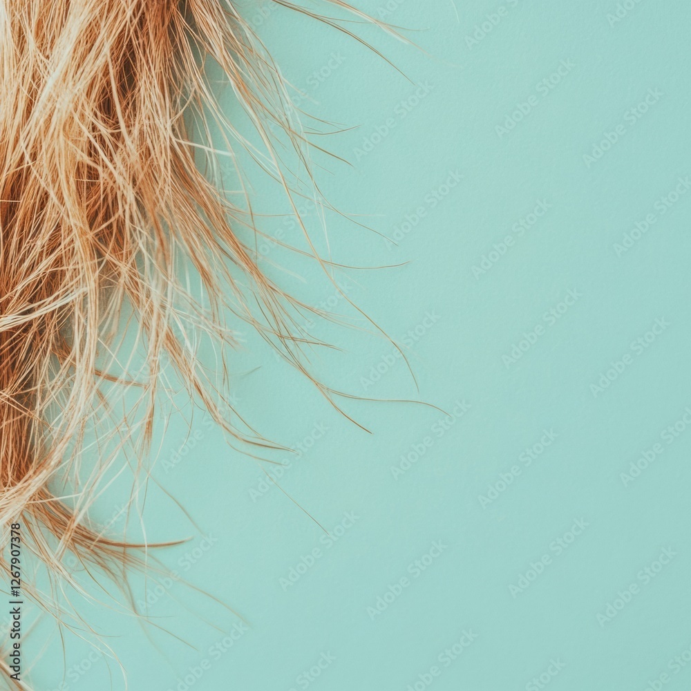 Poster close up view of frayed hair tips showcasing split ends and offering ample space for text placement.