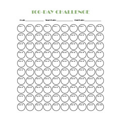100 Day challenge calendar and goal Planner. Daily tracker with motivation word and goals. Plan your day make dream happen. Habit Tracker. Minimalist simple planner.