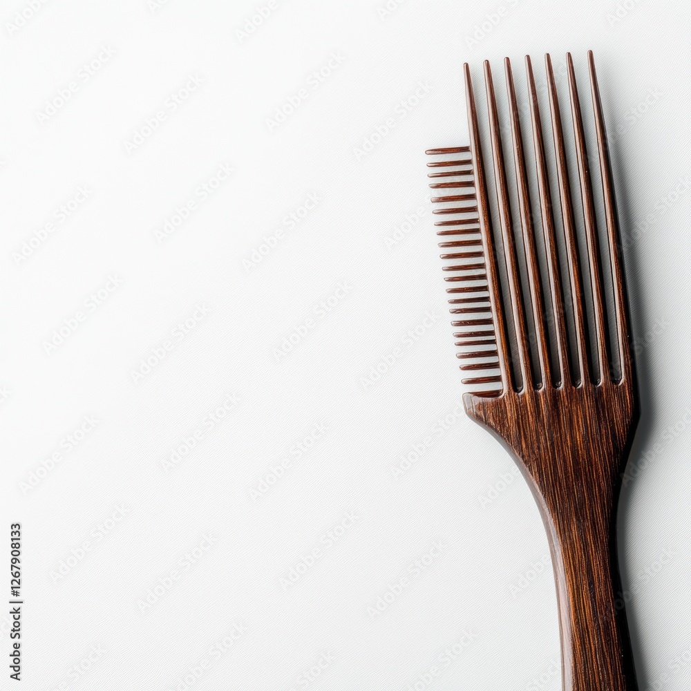 Leinwandbilder close up view of a wooden comb with strands of hair resting on a clean surface with space for text. 
