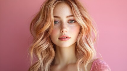 Naklejka premium Blonde with hairstyle with Textured Bob with Glitter Detail