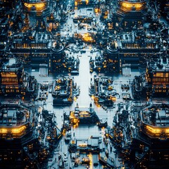 Futuristic Cityscape A Cyberpunk Metropolis of Glowing Circuits and Towers