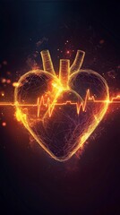 Fototapeta premium A stunning image of a radiant heart integrated with pulsating elements, symbolizing love and life, while showcasing the inner workings of cardiovascular vitality in a unique art style.