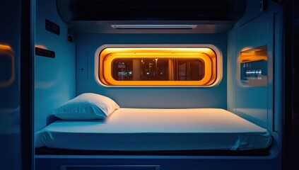 Futuristic Train Sleeper Cabin: Nighttime Tranquility