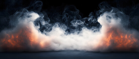 Real smoke exploding outwards with center space. Dramatic smoke or fog effect for spooky Halloween background or wallpaper.