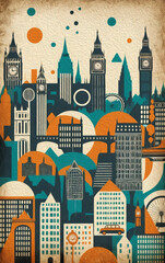 Fototapeta premium Oil painting. City landscape. Pattern for printing on wall decorations, fabrics, and for use in graphics.