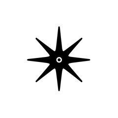 Fototapeta premium Stylized black compass rose illustration with sharp rays symbolizing navigation and exploration, icon