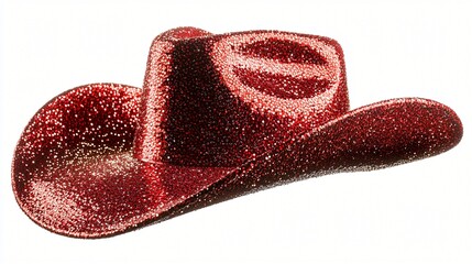 Red glitter cowboy hat, studio shot, white background, fashion accessory