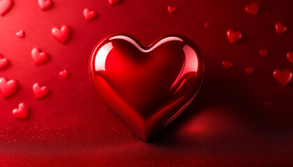 Fototapeta premium Un corazón rojo sobre un fondo rojo con más corazones
