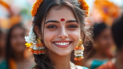 young indian women smiling and celebrating india's republic day, showcasing their national pride and participating in the lively, festive atmosphere of this historic day